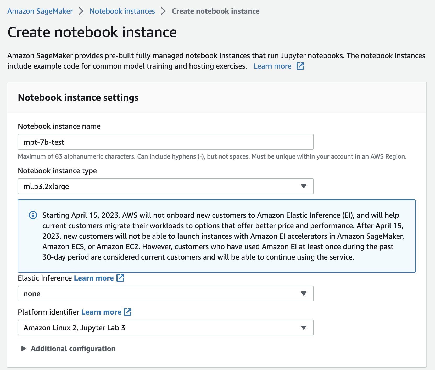 Specify notebook instance details