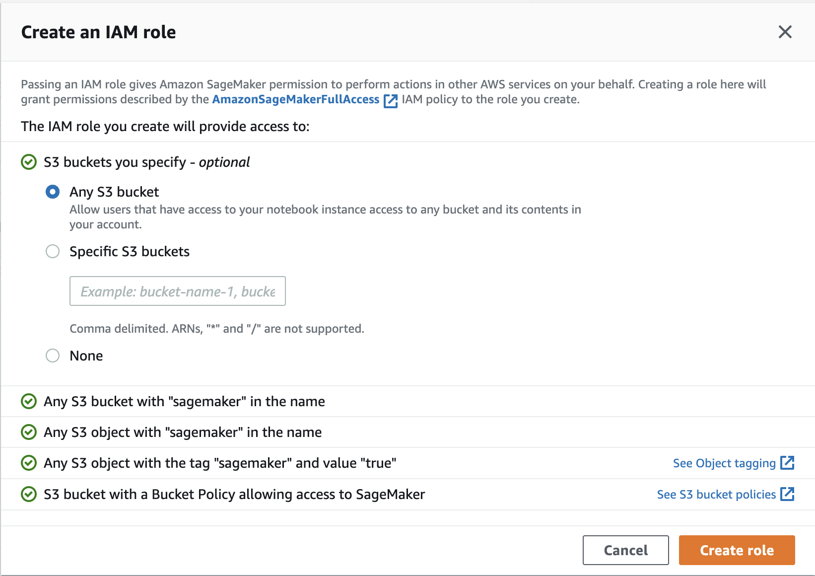 Specify S3 access