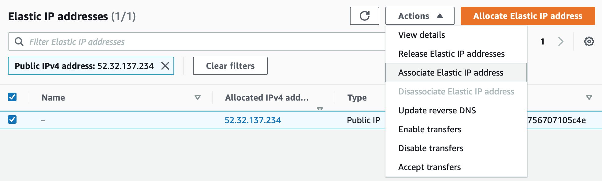 Associate Elastic IP address