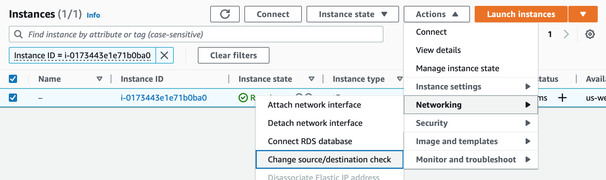 Instance source destination check