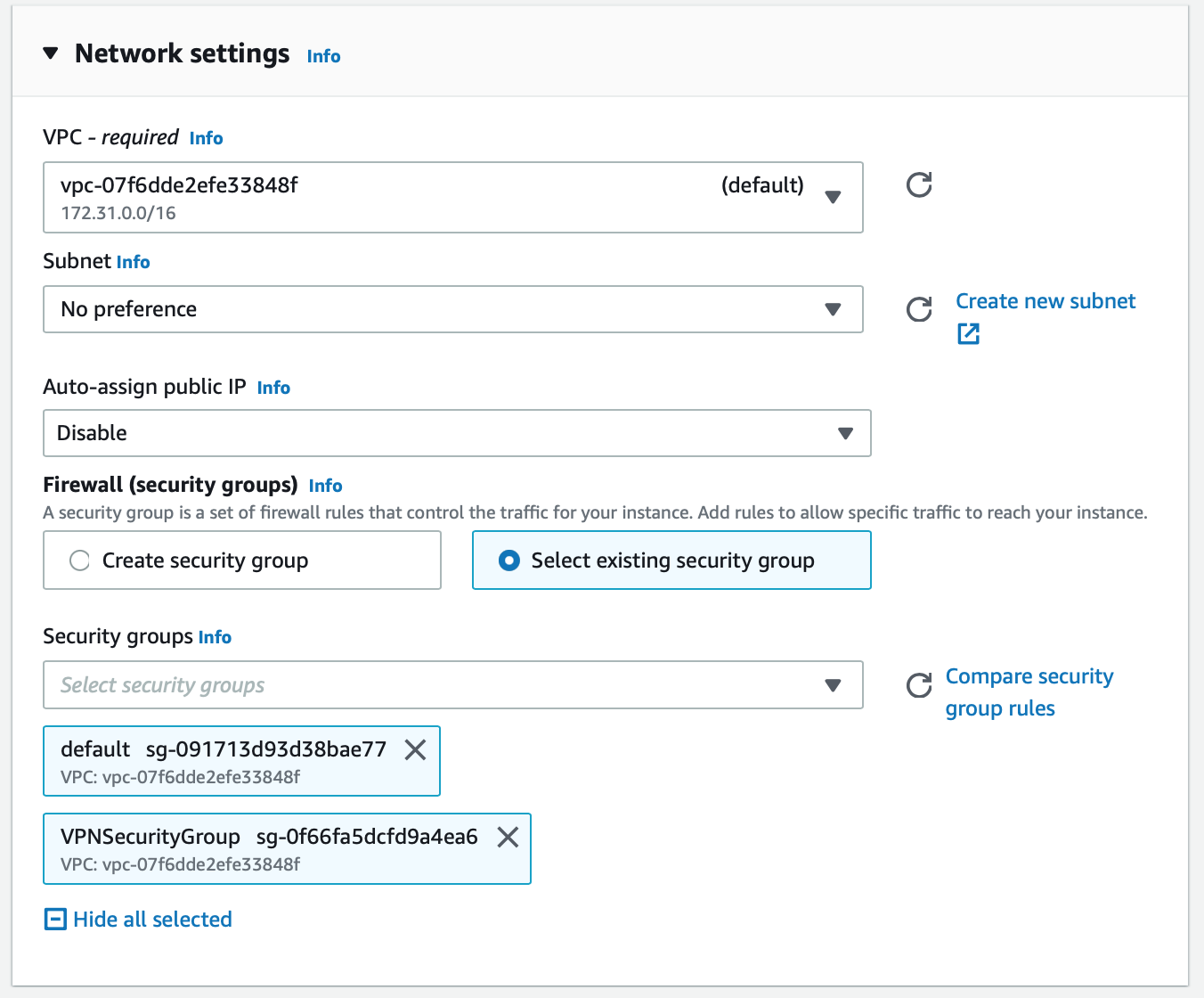 Edit security groups